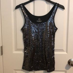 Casual gunmetal sequins tank top